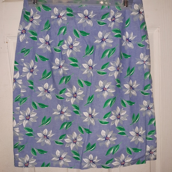 Cotton Chambray Flowered Wrap Mini Skirt - Picture 3 of 4